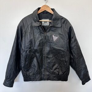 Vintage Burk's Bay Leather Jacket Mens L Black Bomber 90s Y2K Mavericks